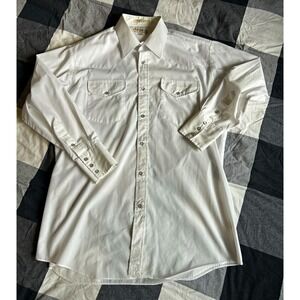 Vintage Sheplers Mens medium White Solid L/S Button-Up Pearl snap 16-32